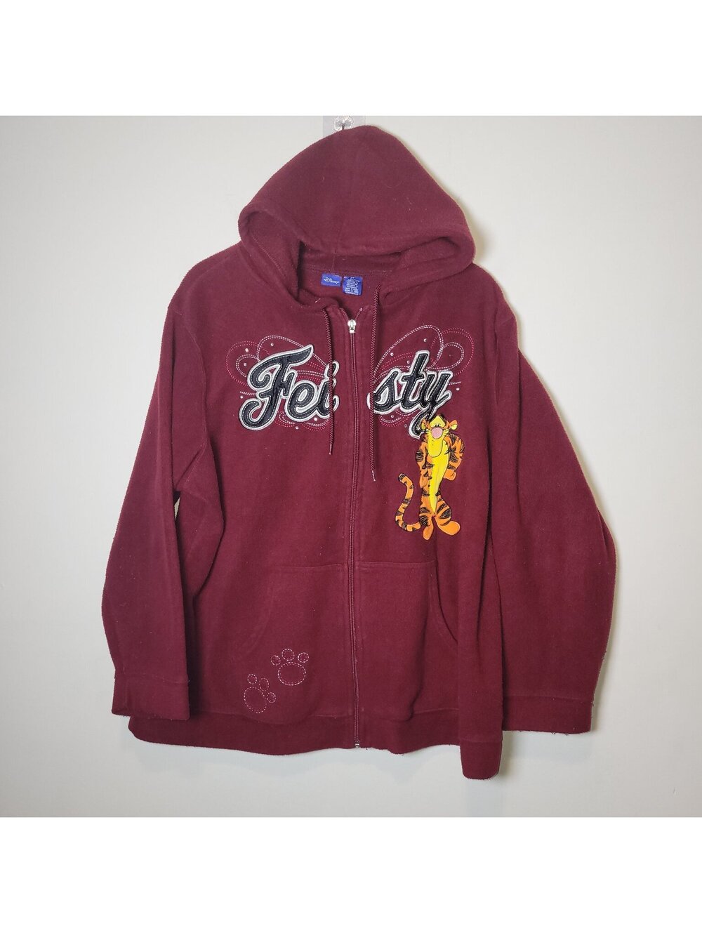 Disney Feisty Tigger Full Zip Hoodie Women's Burgundy Fleece Activewear Size 2X